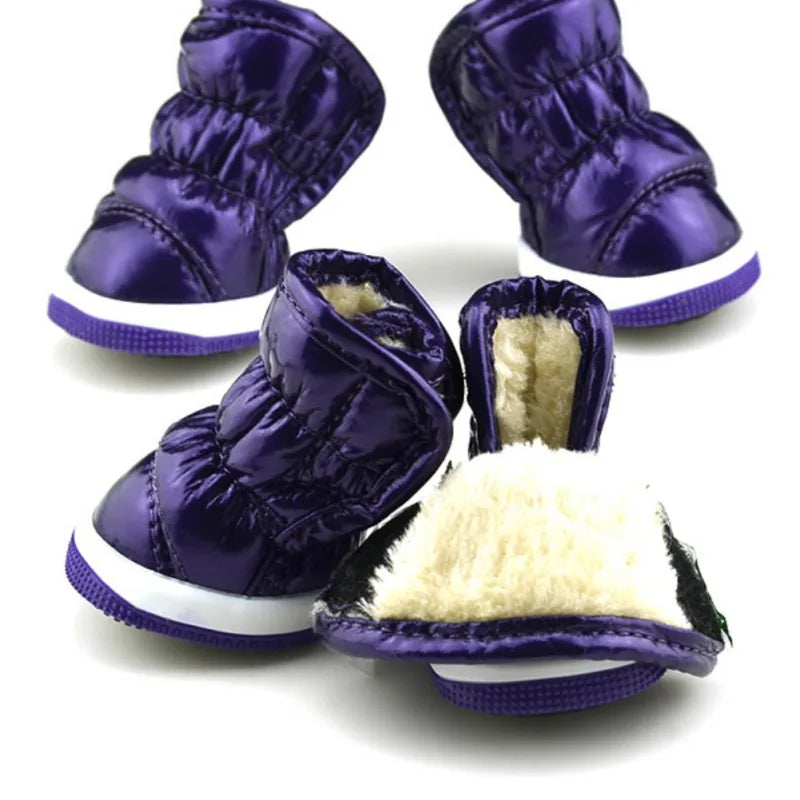 4PCS Winter Dog Shoes – Warm Fleece Waterproof Snow Boots for Small Dogs