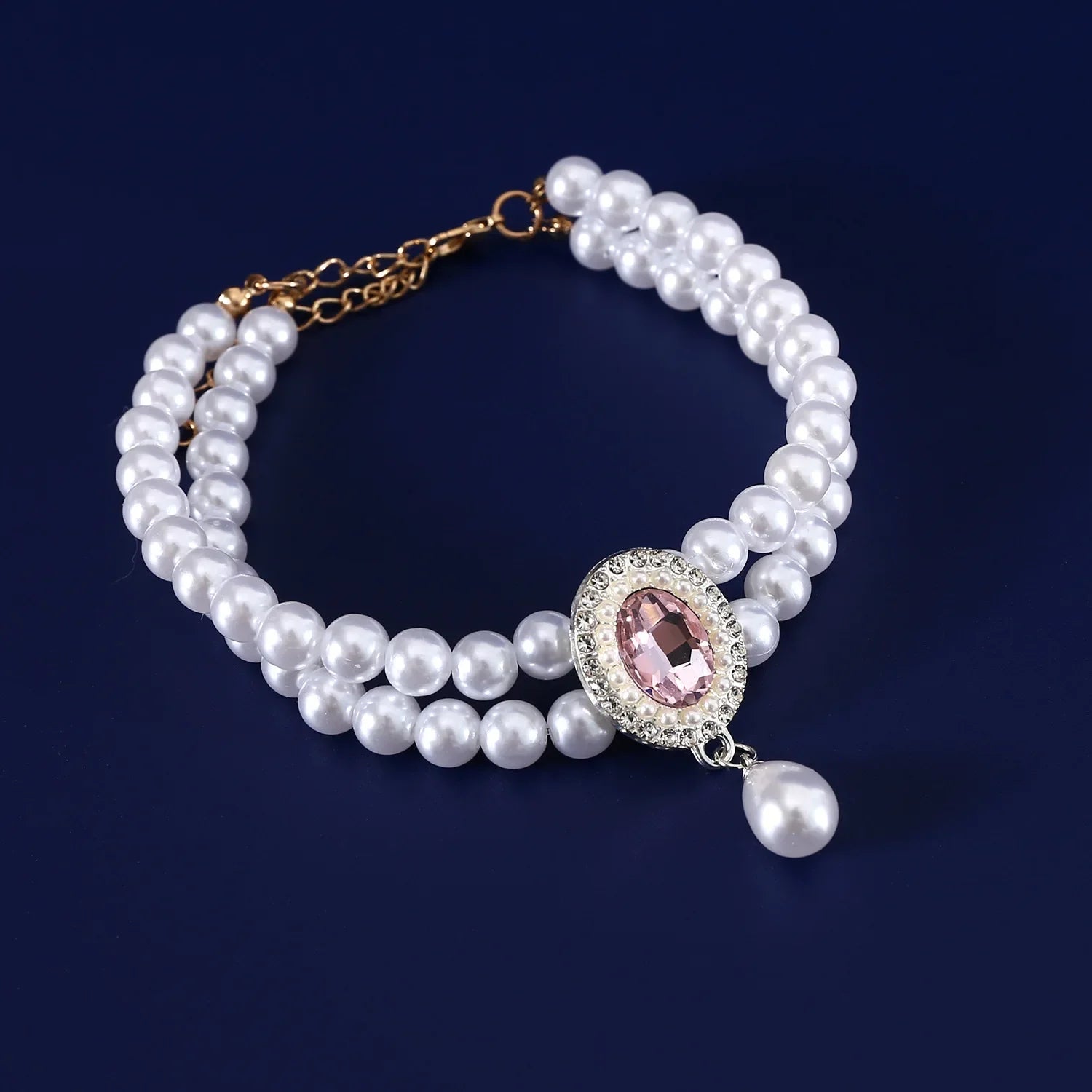 Adjustable Pet Pearl Necklace Jewelry Diamond Pendant