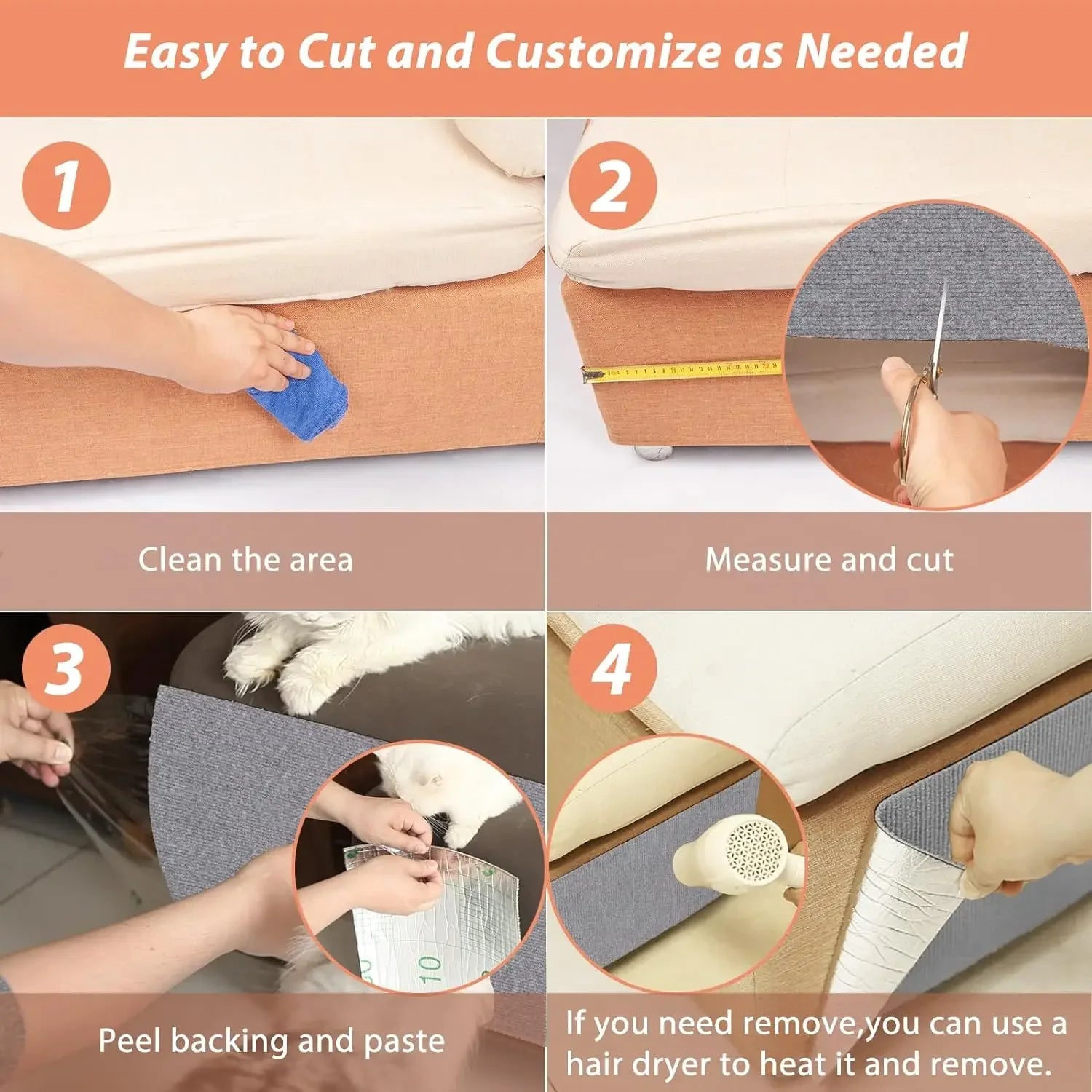 Self-Adhesive Cat Scratching Mat for Furniture Protection
