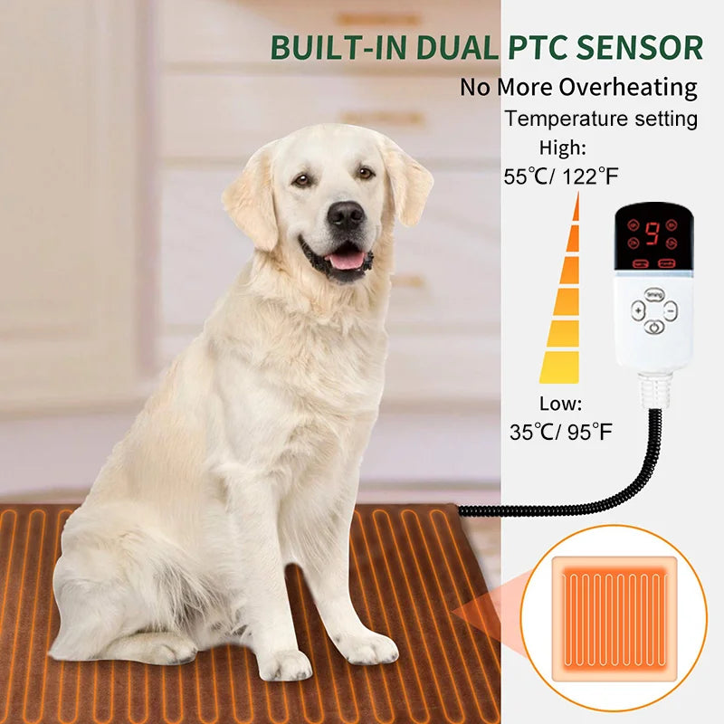 Adjustable Pet Heated Mat – Waterproof Electric Heating Pad with Timer for Dogs and Cats