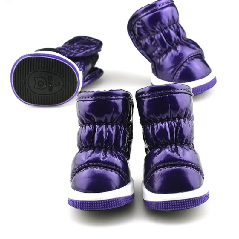4PCS Winter Dog Shoes – Warm Fleece Waterproof Snow Boots for Small Dogs