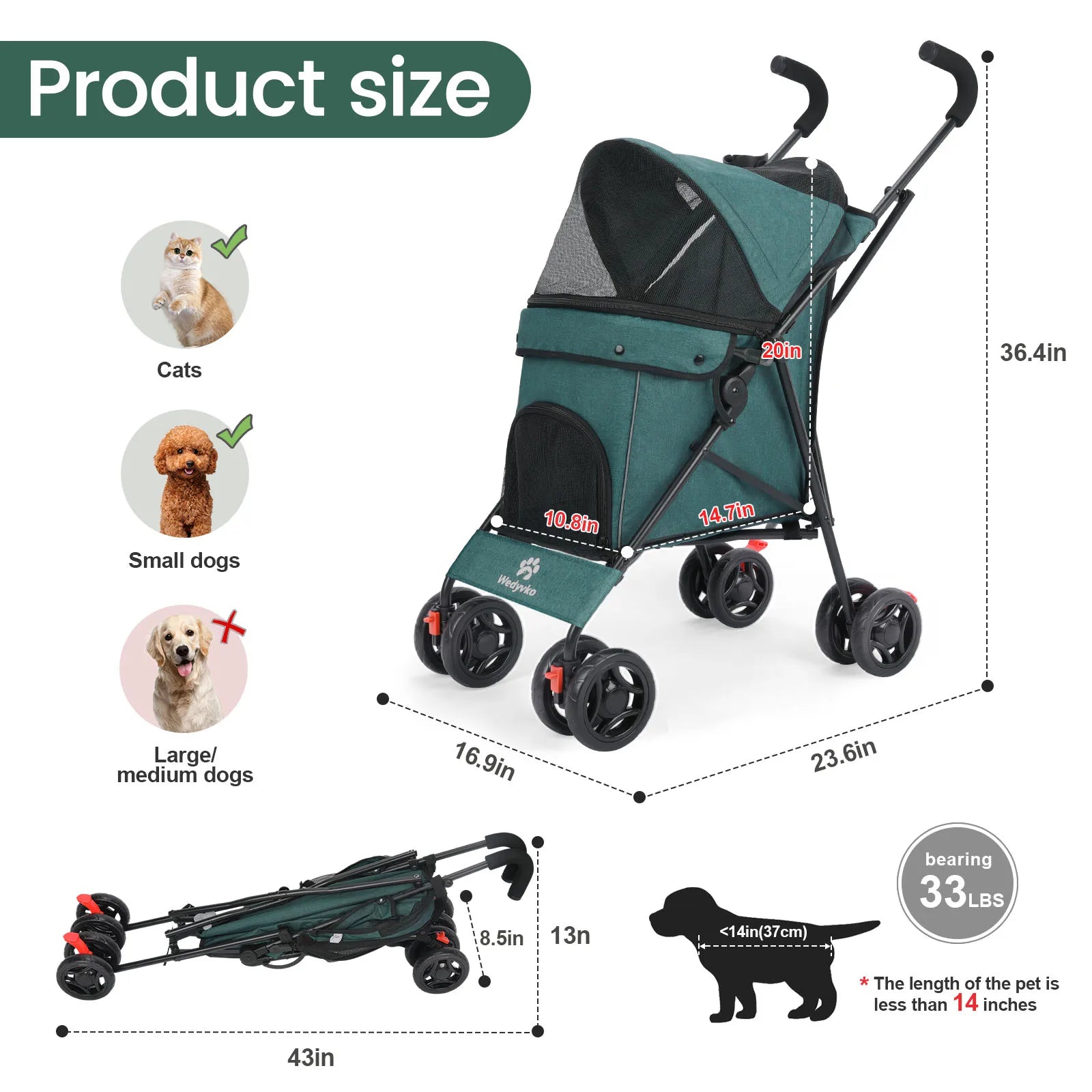 Lightweight Outdoor Puppy & Cat Stroller