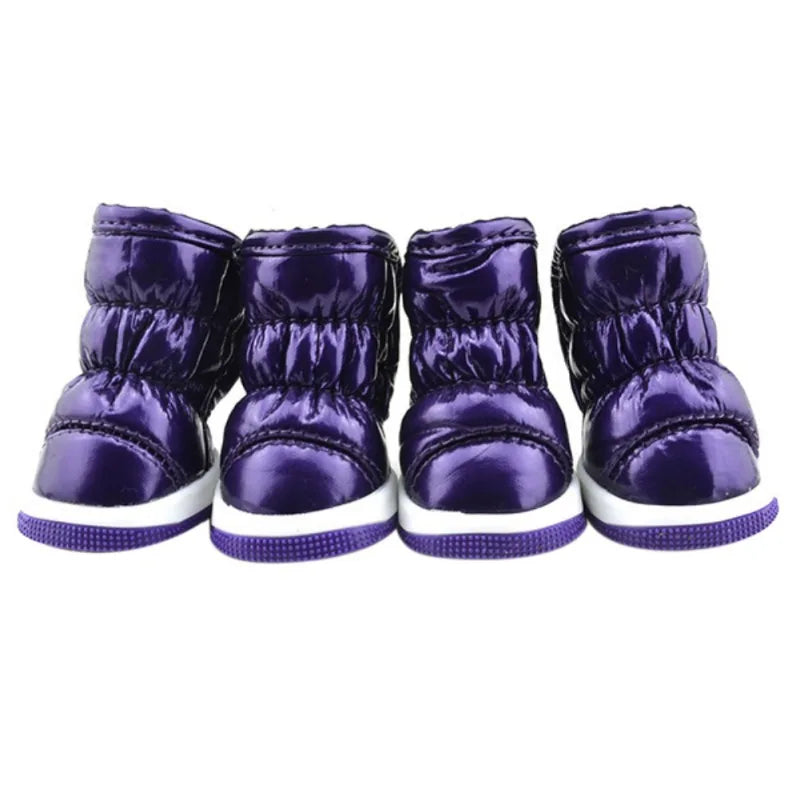 4PCS Winter Dog Shoes – Warm Fleece Waterproof Snow Boots for Small Dogs