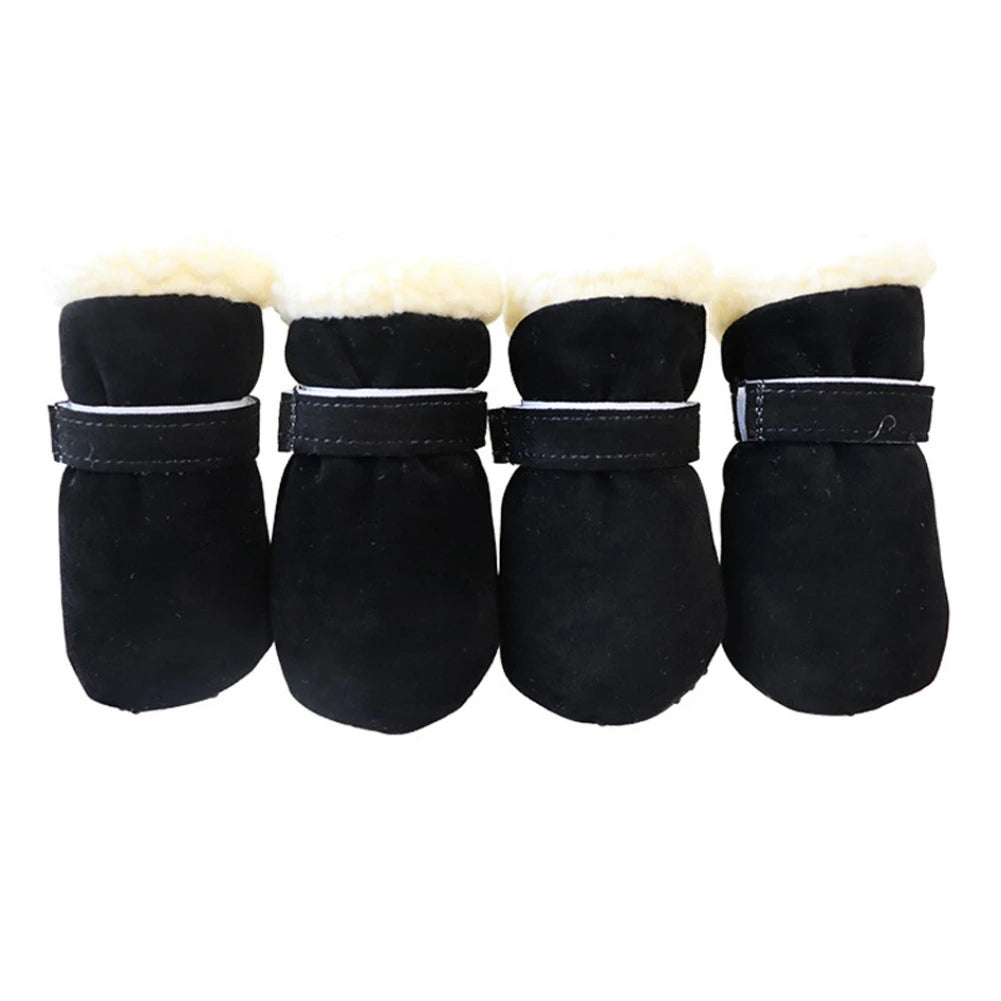 4PCS Plush Dog Snow Boots – Warm Winter Shoes with Non-Slip Soles for Small to Medium Dogs and Cats