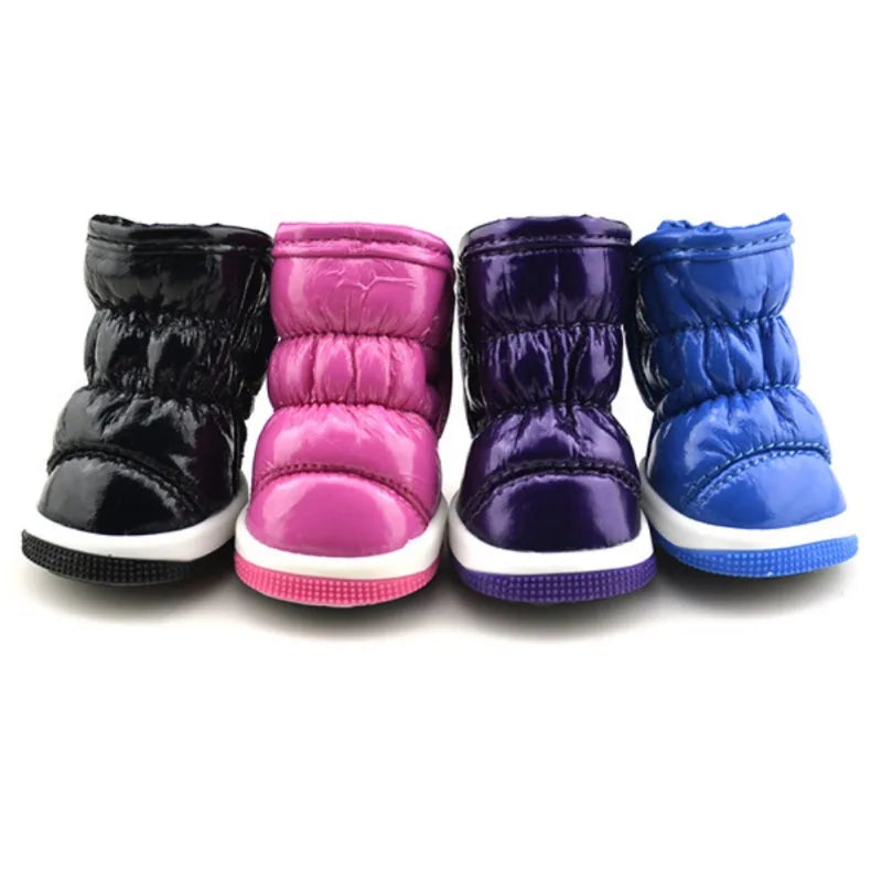 4PCS Winter Dog Shoes – Warm Fleece Waterproof Snow Boots for Small Dogs