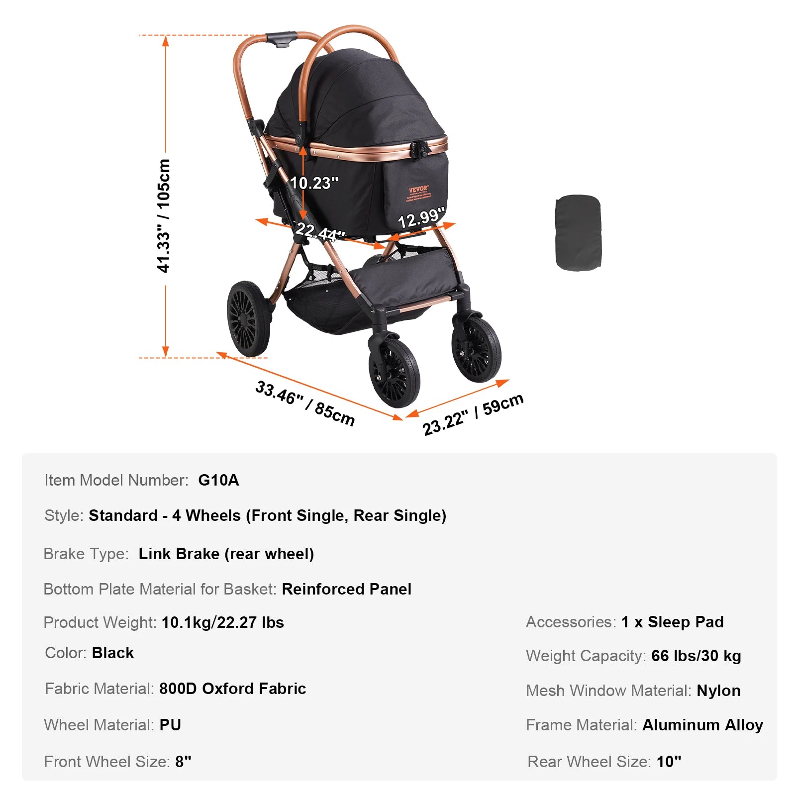 VEVOR Lightweight Pet Stroller – Travel-Friendly Carrier with Brakes, Rotating Wheels, and Accessories