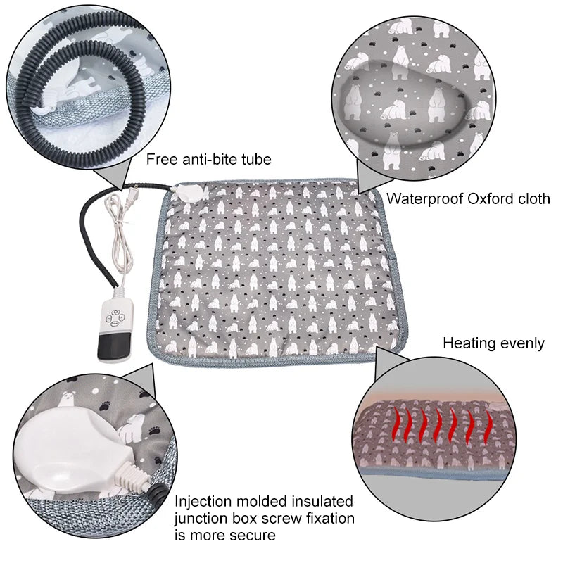 Adjustable Pet Heated Mat – Waterproof Electric Heating Pad with Timer for Dogs and Cats