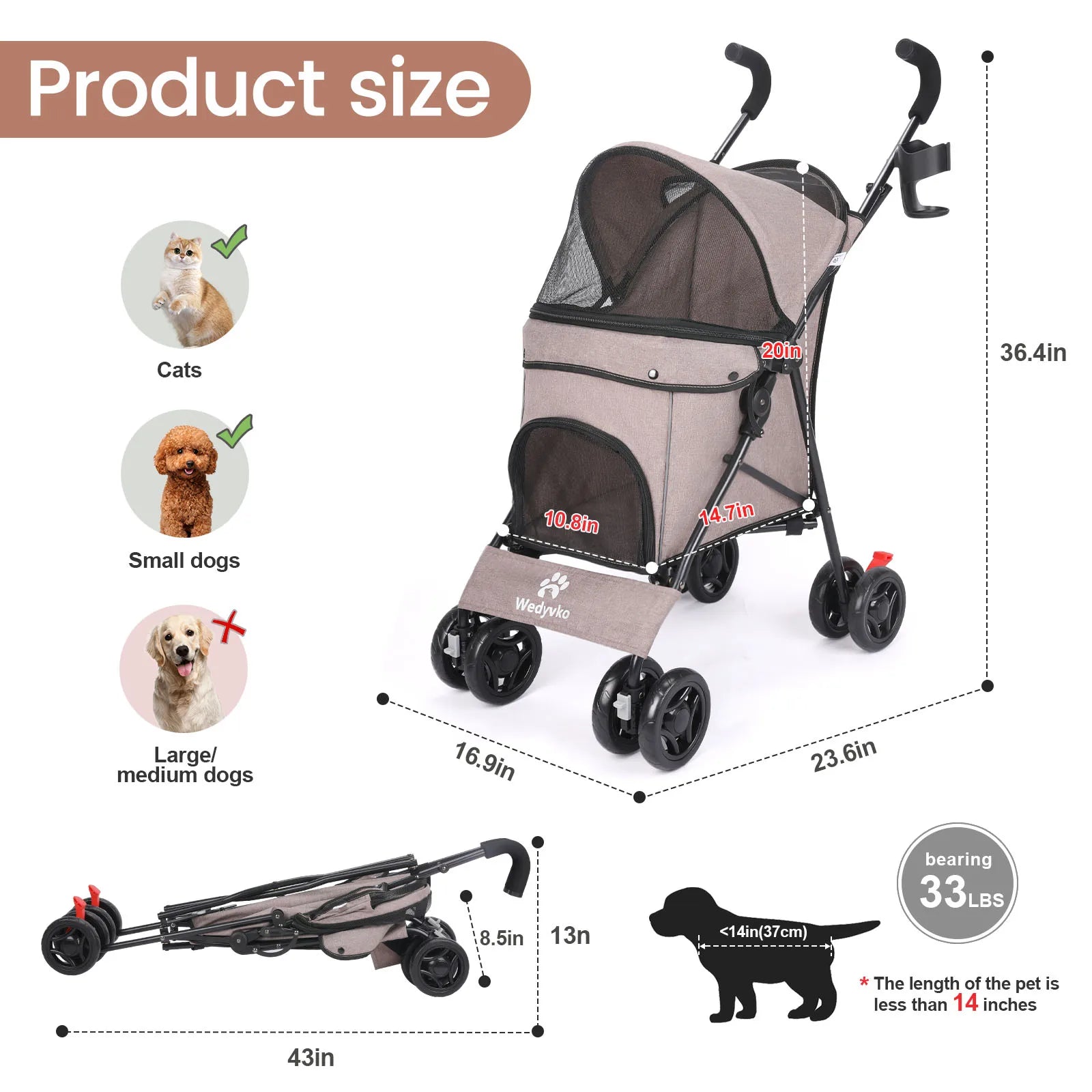 Lightweight Outdoor Puppy & Cat Stroller