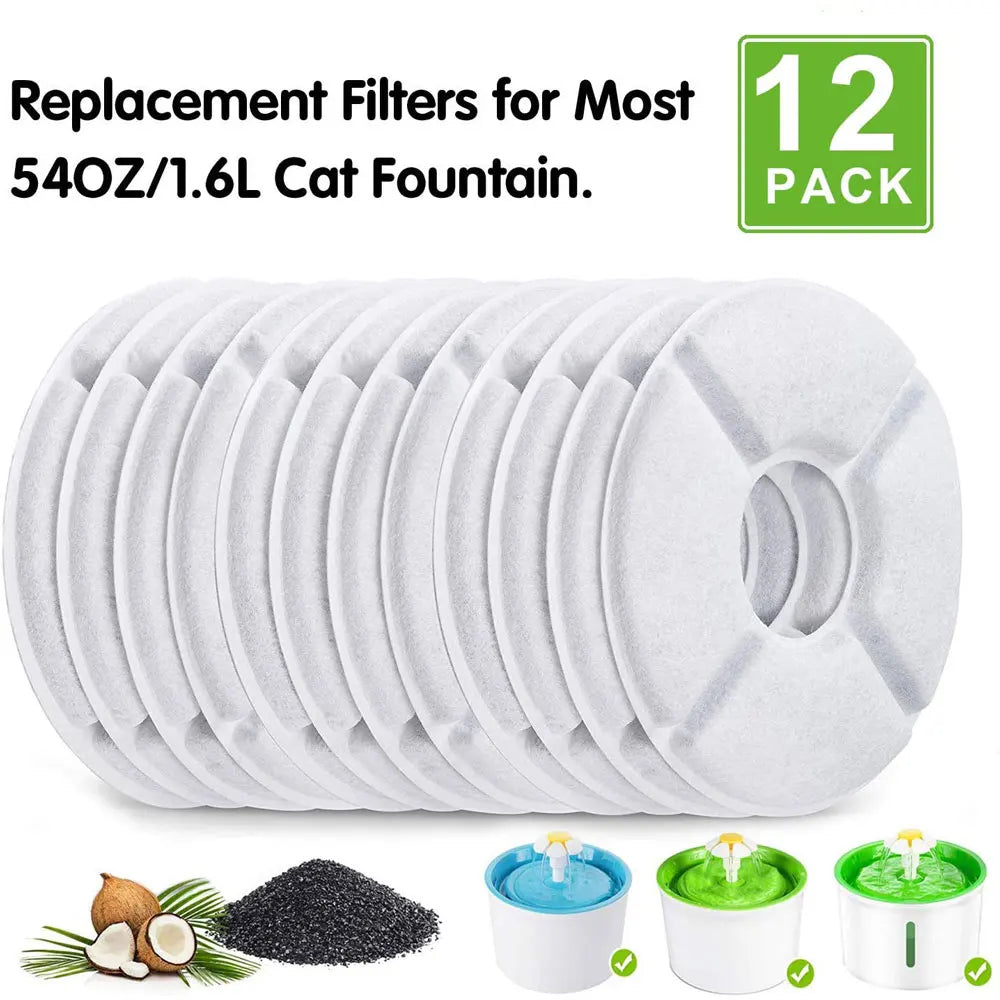 12-Piece Activated Carbon Replacement Filters for 1.6L Pet Water Fountains