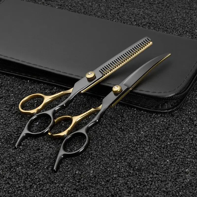 6.5-Inch Pet Grooming Scissors Kit - Black & Gold