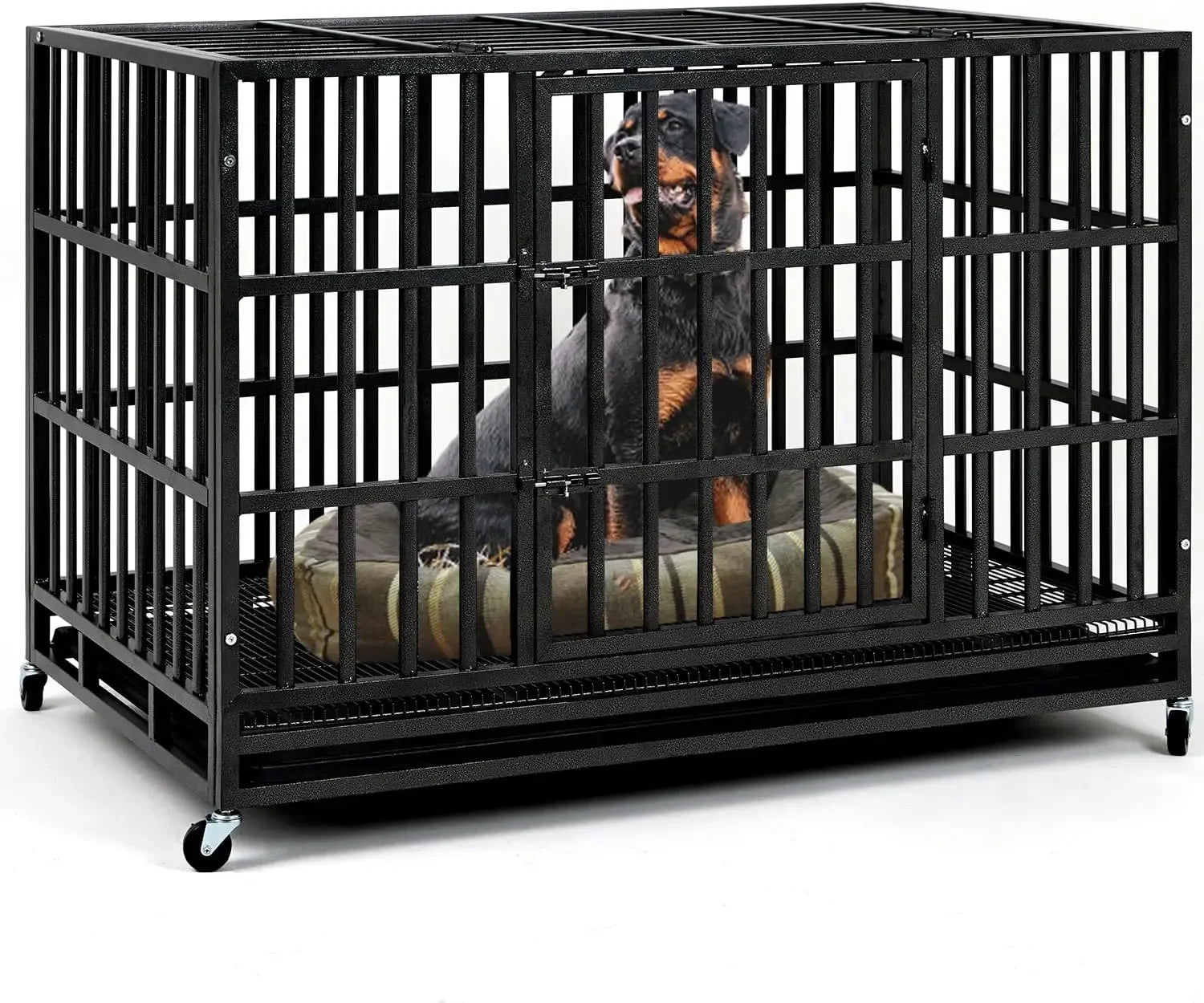 Escape-Proof Steel Dog Crate – Heavy-Duty Double Door Cage for High-Anxiety Dogs
