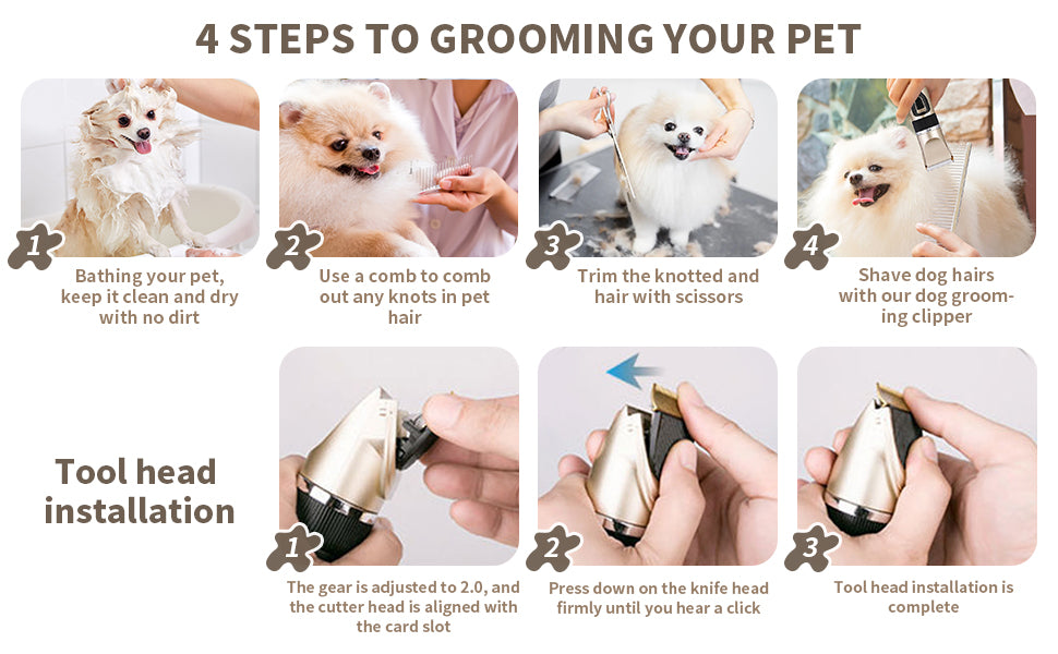 Dog Clipper Electric Pet Shaver Hair Trimmer Tool Rechargeable Cat Dog Groom Clipper with 4 Restriction Brush for Small Animal