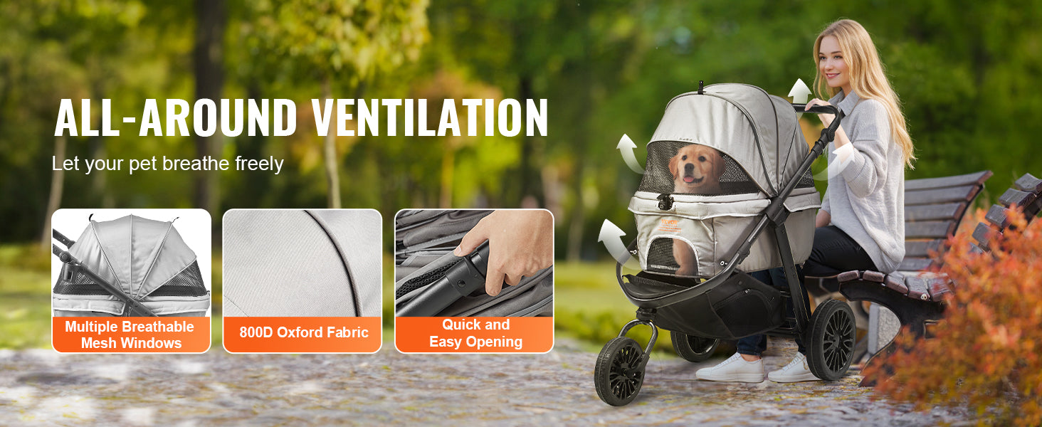 VEVOR Lightweight Pet Stroller – Travel-Friendly Carrier with Brakes, Rotating Wheels, and Accessories